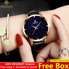 WISHDOIT Women's Watch Waterproof Stainless Steel Business Starry Sky Dial Watch