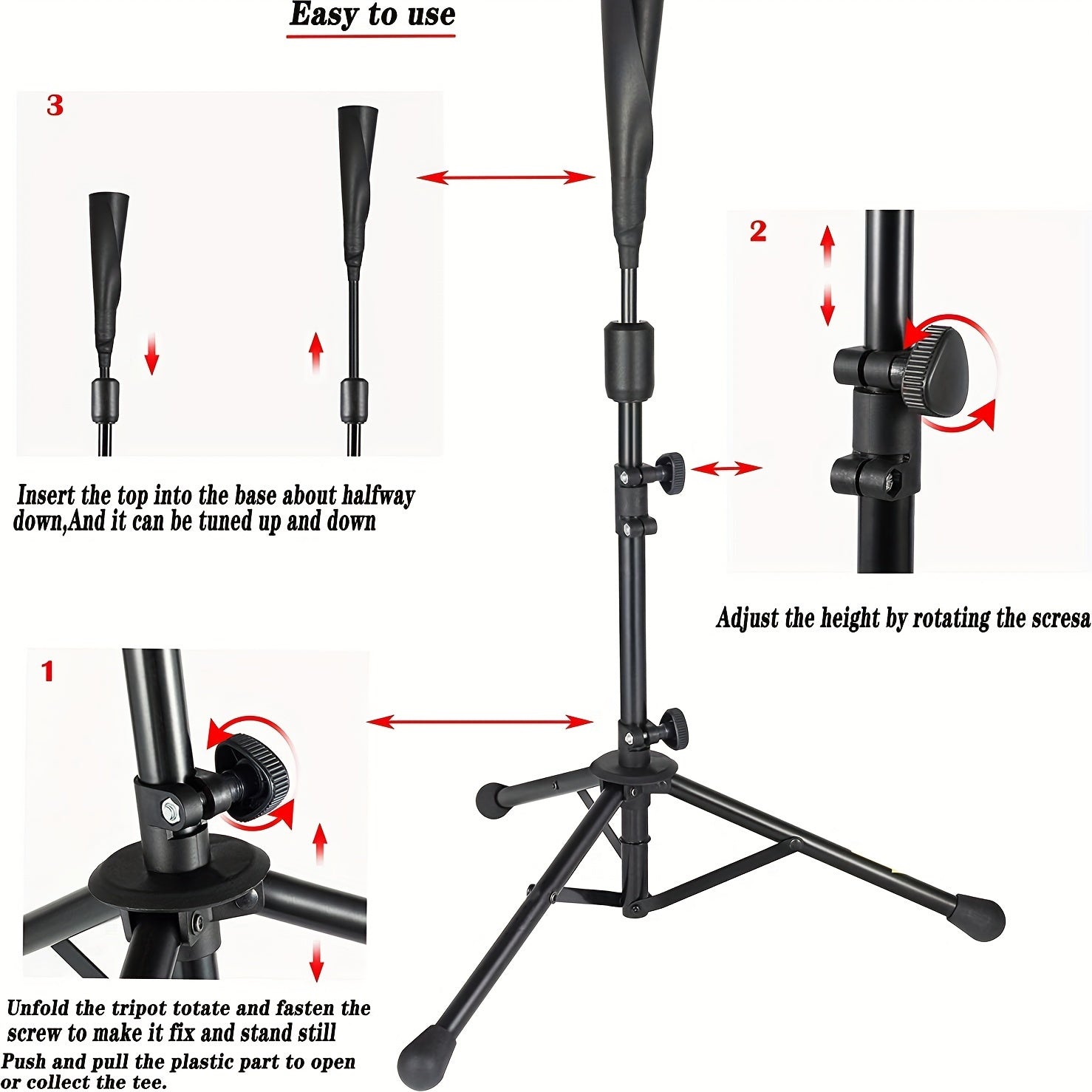 Adjustable Baseball Batting Tee With Carry Bag for Batting Practice