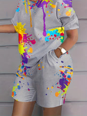 Casual Outfits 2 Piece Set Women's Plus Splash Print Top & Shorts