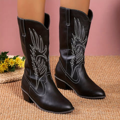 Women's Retro Embroidered Mid Calf Cowgirl Boots