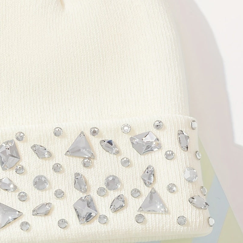 Crystal Decor Beanie Knit Hat Warm Skull Cap for Women