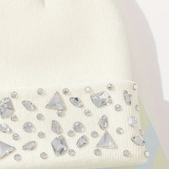 Crystal Decor Beanie Knit Hat Warm Skull Cap for Women