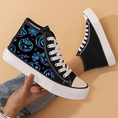 Colorful Pumpkin & Spider Net High Top Canvas Sneakers