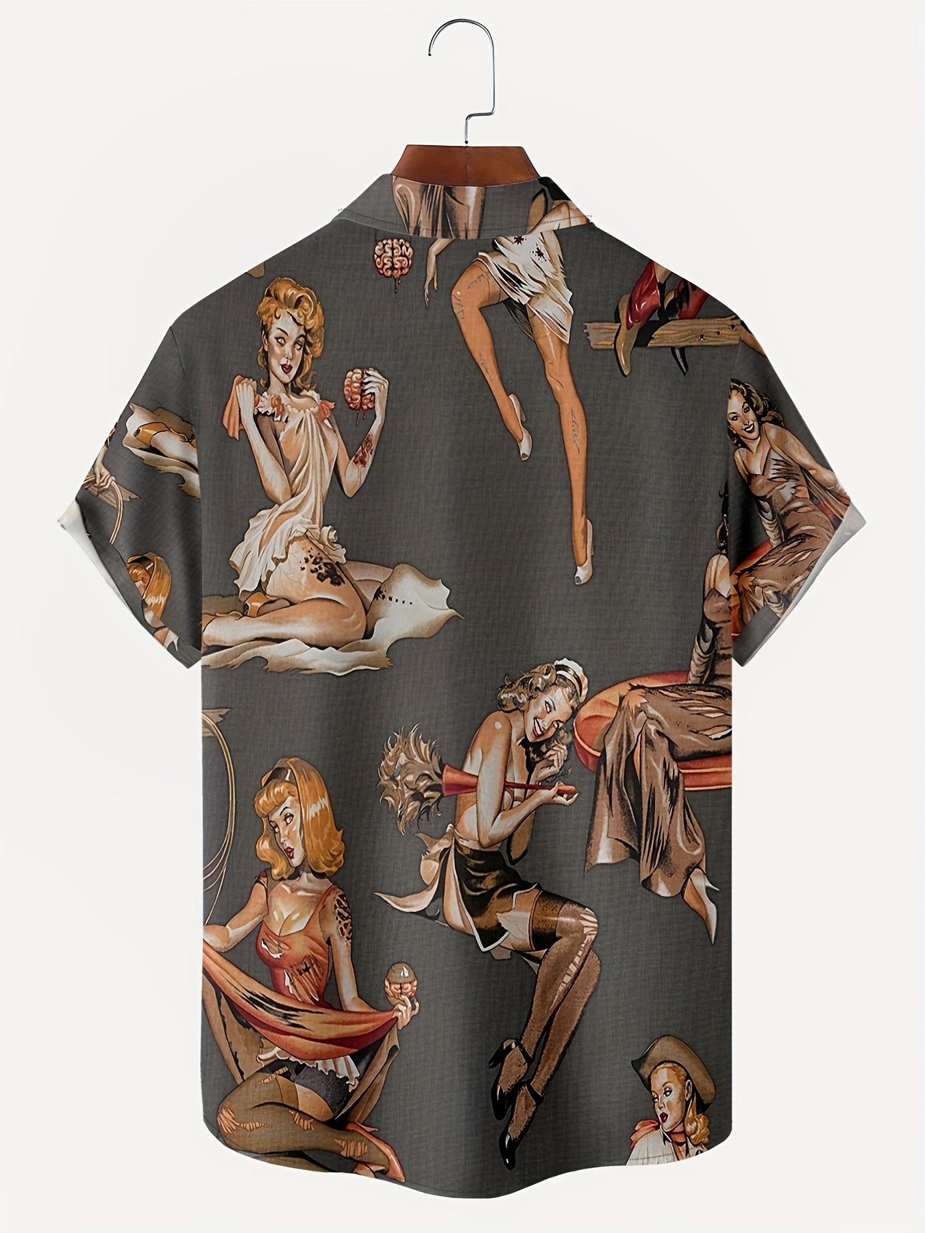 Retro Style Beauty Print Men s Casual Short Sleeve Hawaiian Shirt