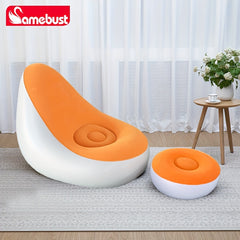 Flocking Inflatable Deck Chair With Ottoman - Foldable Lounger Sofa