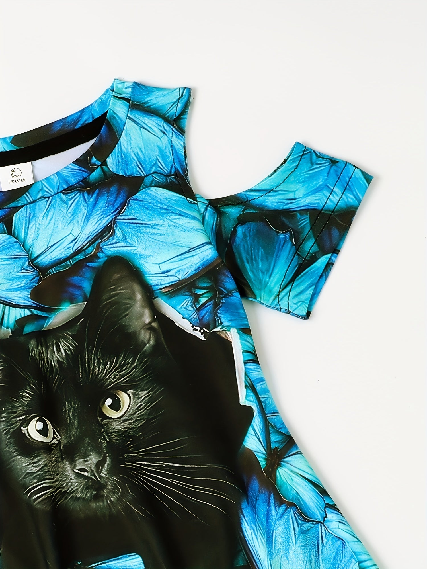 Girls 3D Cat Graphic Dress Short Sleeve Comfy Summery Party Gift