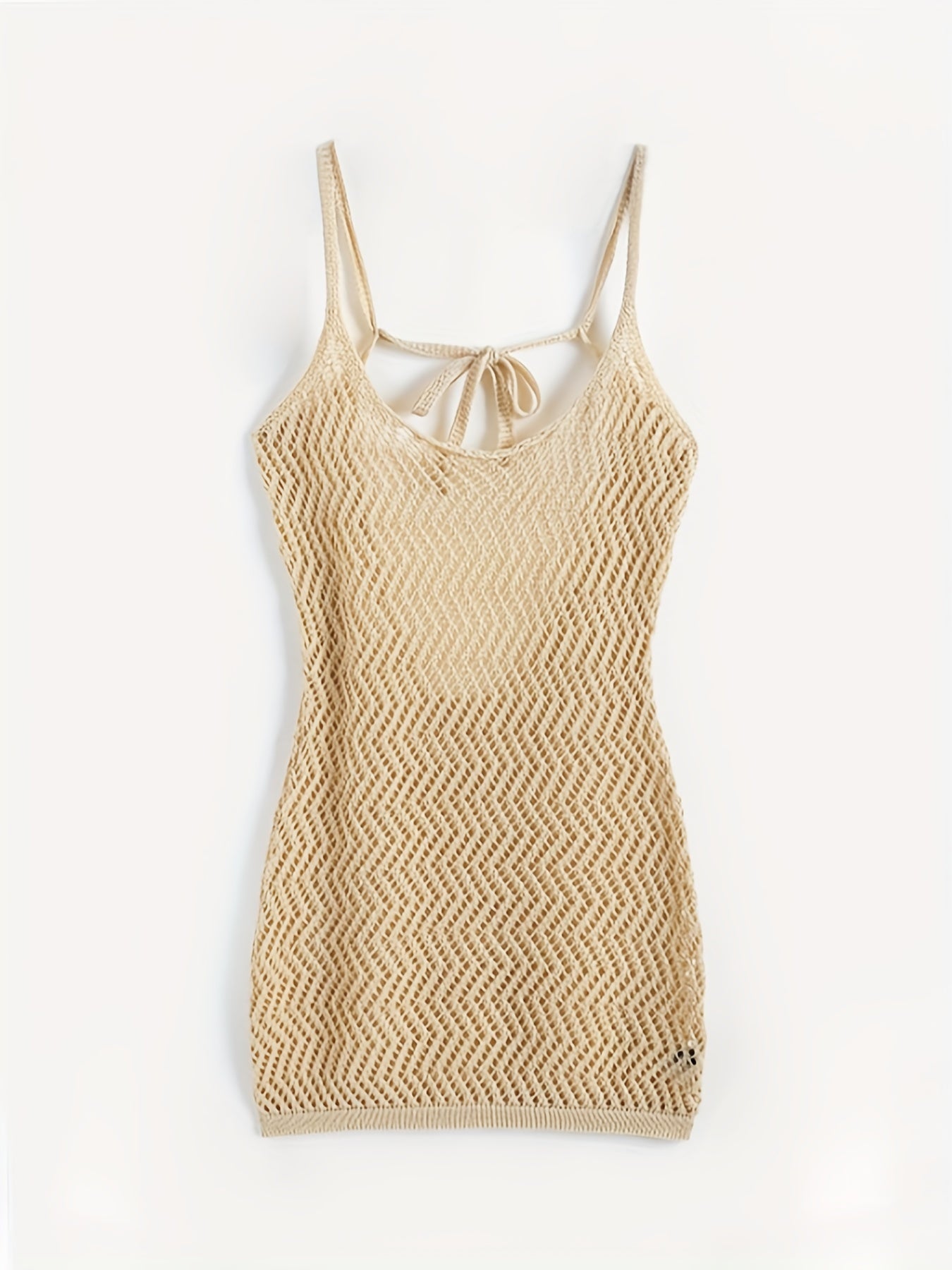 Khaki Eyelet Hollow Cover Up Dress Beach Swimwear