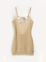 Khaki Eyelet Hollow Cover Up Dress Beach Swimwear