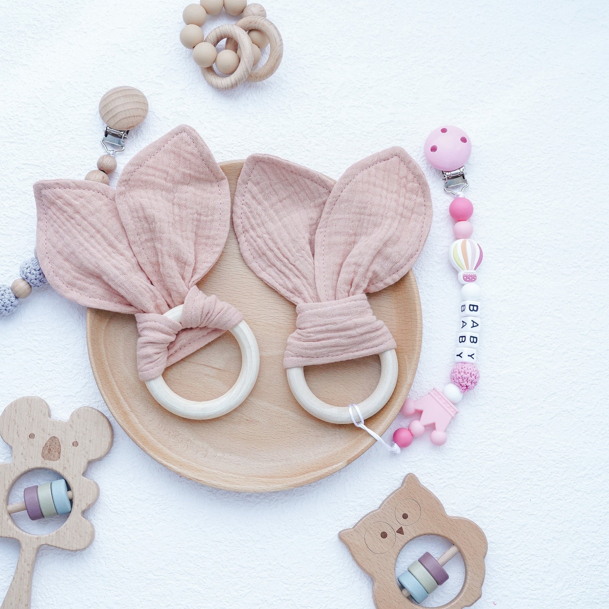 Teether Toy Set for Baby 6-12 Months with Silicone Anti-drop Chain