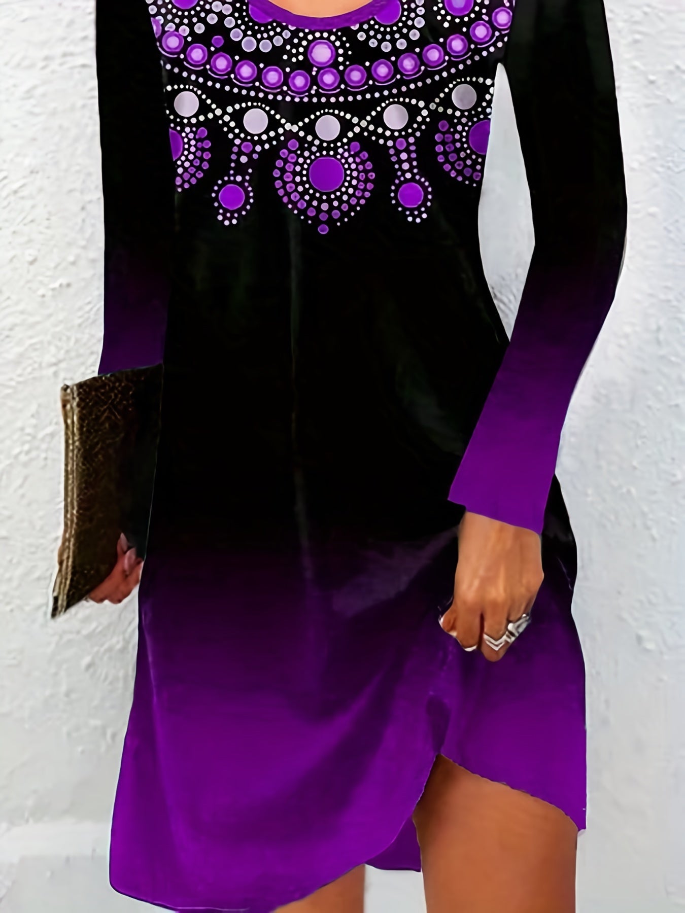 Ombre & Dot Print Long Sleeve Dress
