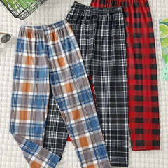 3pcs Boys Casual Plaid Straight Loose Long Pants for Spring & Autumn