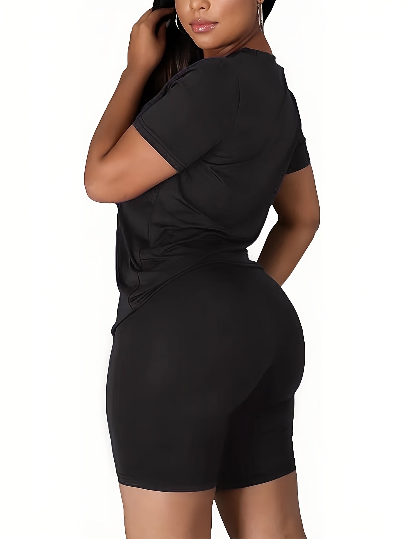 Faith Print Casual Two-piece Set Crew Neck Short Sleeve T-shirt & Bodycon Shorts