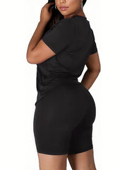 Faith Print Casual Two-piece Set Crew Neck Short Sleeve T-shirt & Bodycon Shorts