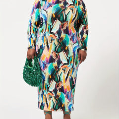 Allover Print Long Sleeve Mock Neck Dress