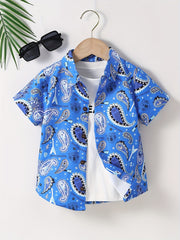 Graphic Print Creative Top Boys Lapel Shirt Summer Clothes
