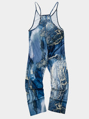 Marble Print Dual Pockets Overall Jumpsuit