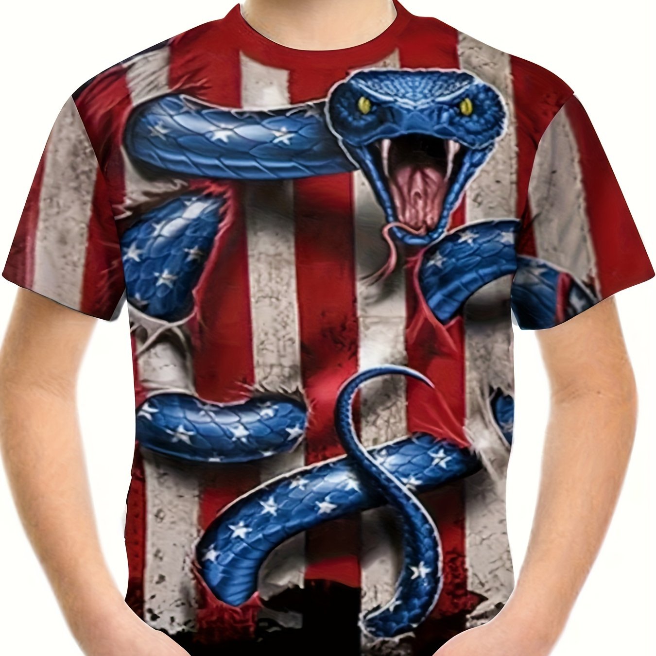 Snake And Flag 3D Print Boy's T shirt Kids Short Sleeve Summer Clothes