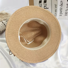Boho Tassel Decor Sun Hat Khaki Wide Brim Beach Straw Hat