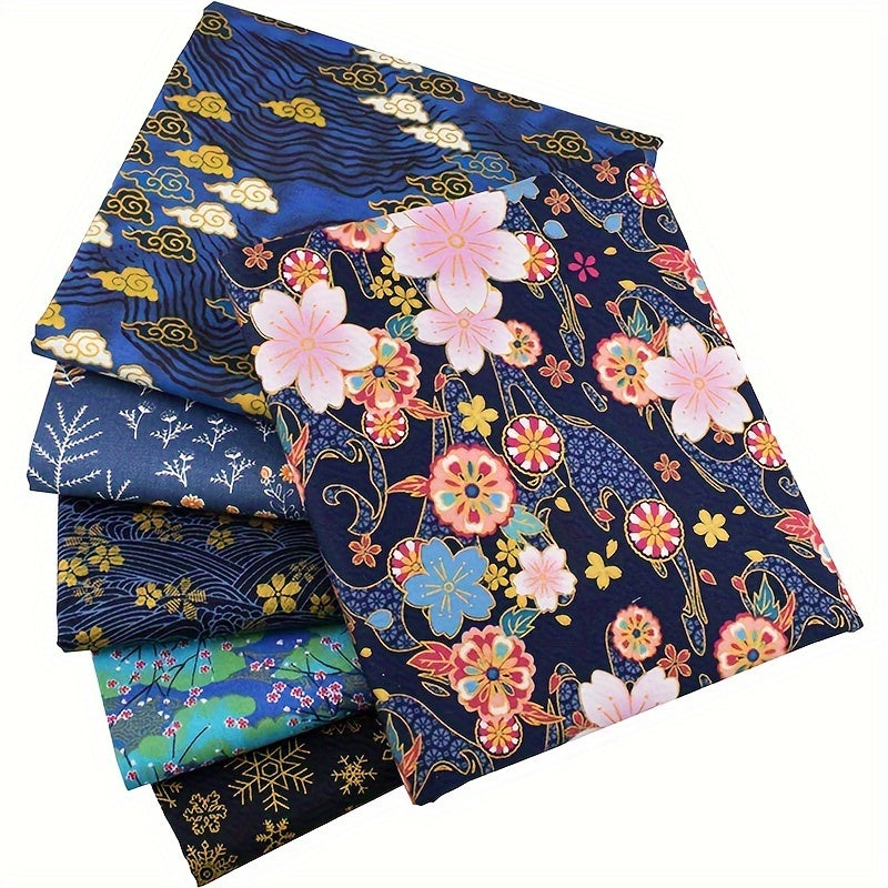 6pcs Japanese Sakura Waves Cotton Sewing Fabric 9.8inch DIY Quilting