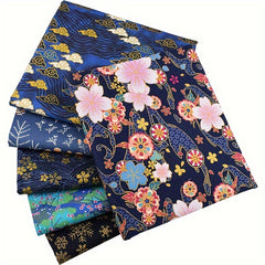 6pcs Japanese Sakura Waves Cotton Sewing Fabric 9.8inch DIY Quilting