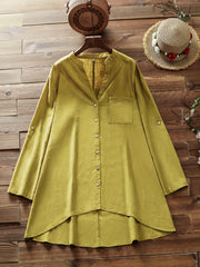 Casual Blouse Women's Plus Plain V Neck Button Up