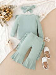 2pcs Baby Girl Ruffle Sleeve Top & Flared Pants Set