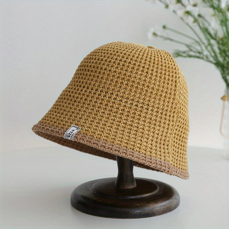 Knitted Bucket Hat Foldable Crochet Cloche Hat Casual Thin Sunscreen Basin Hats