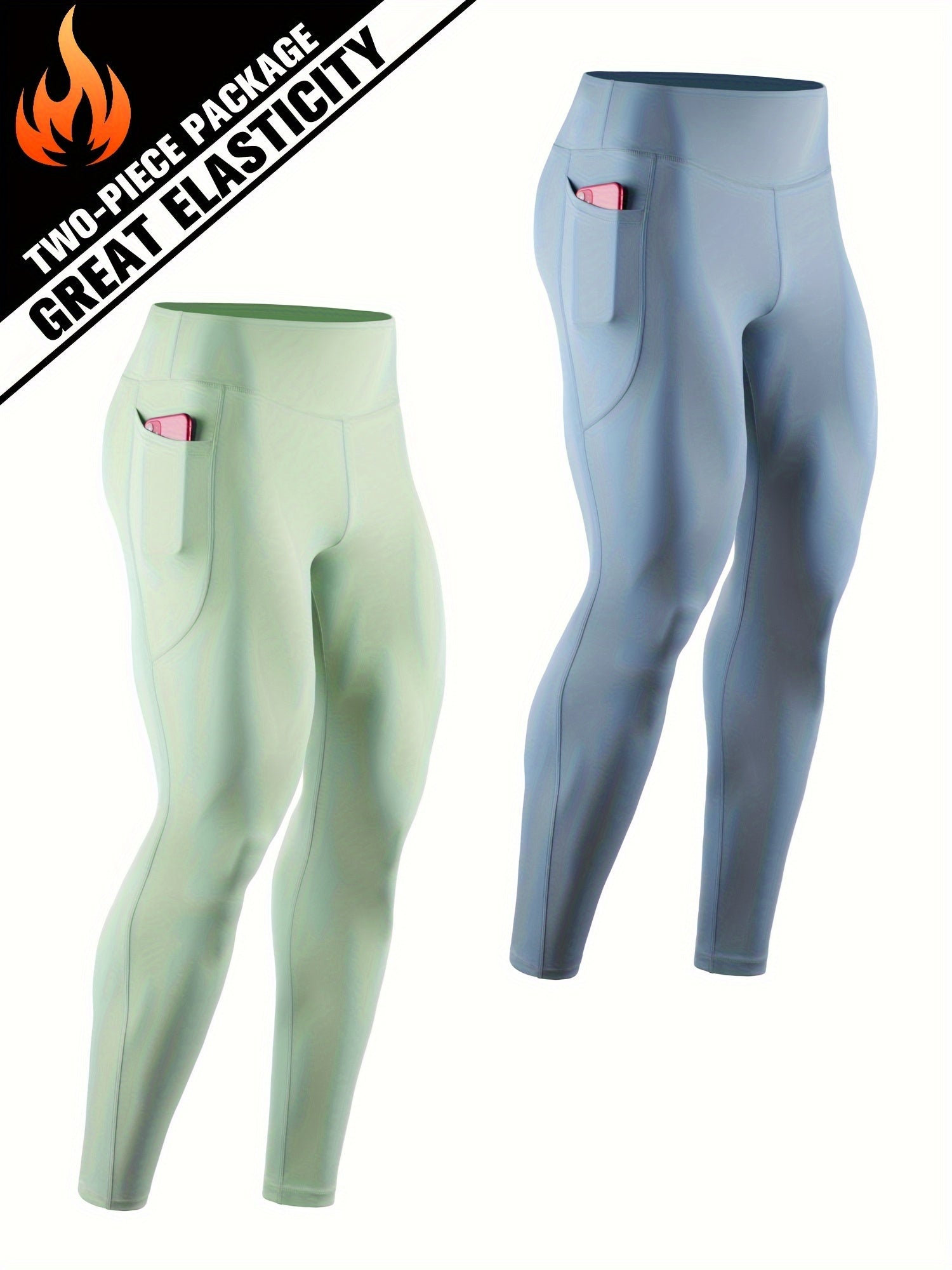 Men's Solid Pocket Leggings Active Quick Drying Sports Compression Pants
