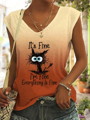 Graphic Print V Neck Tank Top Summer Sleeveless Casual Women's Top