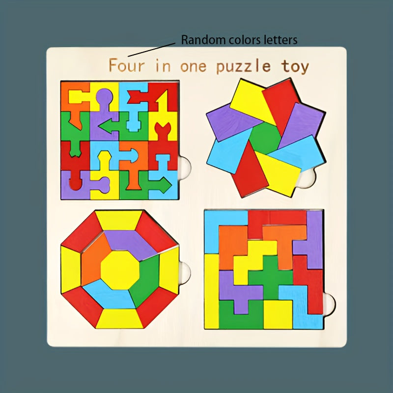 Wooden Brain Teaser Puzzle Set - Colorful Shapes Toy