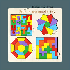 Wooden Brain Teaser Puzzle Set - Colorful Shapes Toy