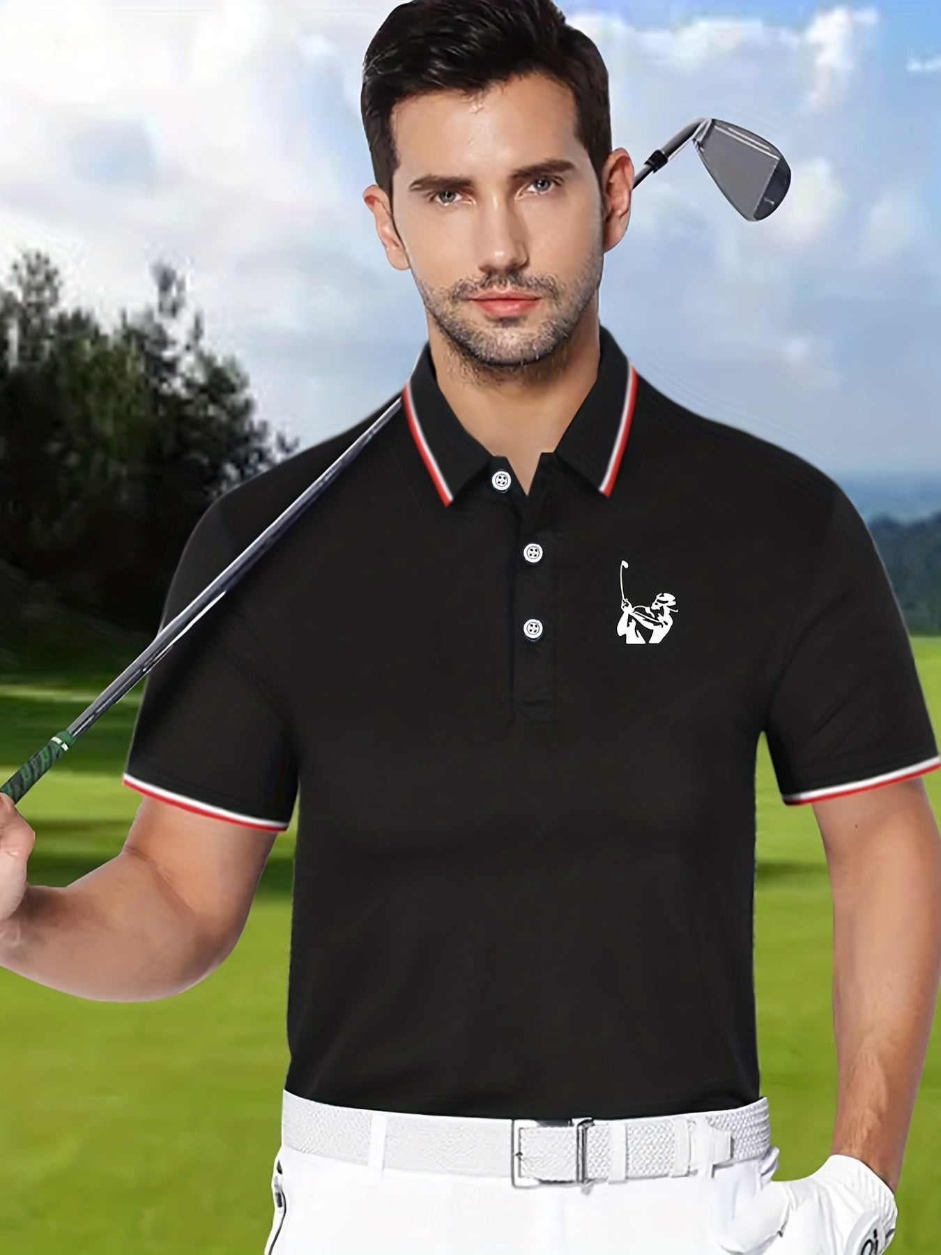 Men's Casual Stretch Lapel Polo Shirt Short Sleeve Button Up
