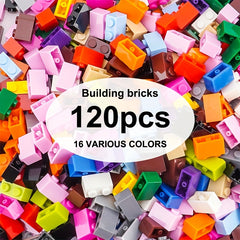120pcs 1x2 Building Blocks 16 Colors Pink Orange Yellow Green Purple ABS Plastic