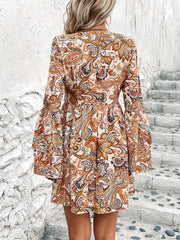 Women's Bohemian Summer Dress Paisley Print Double Flare Sleeve