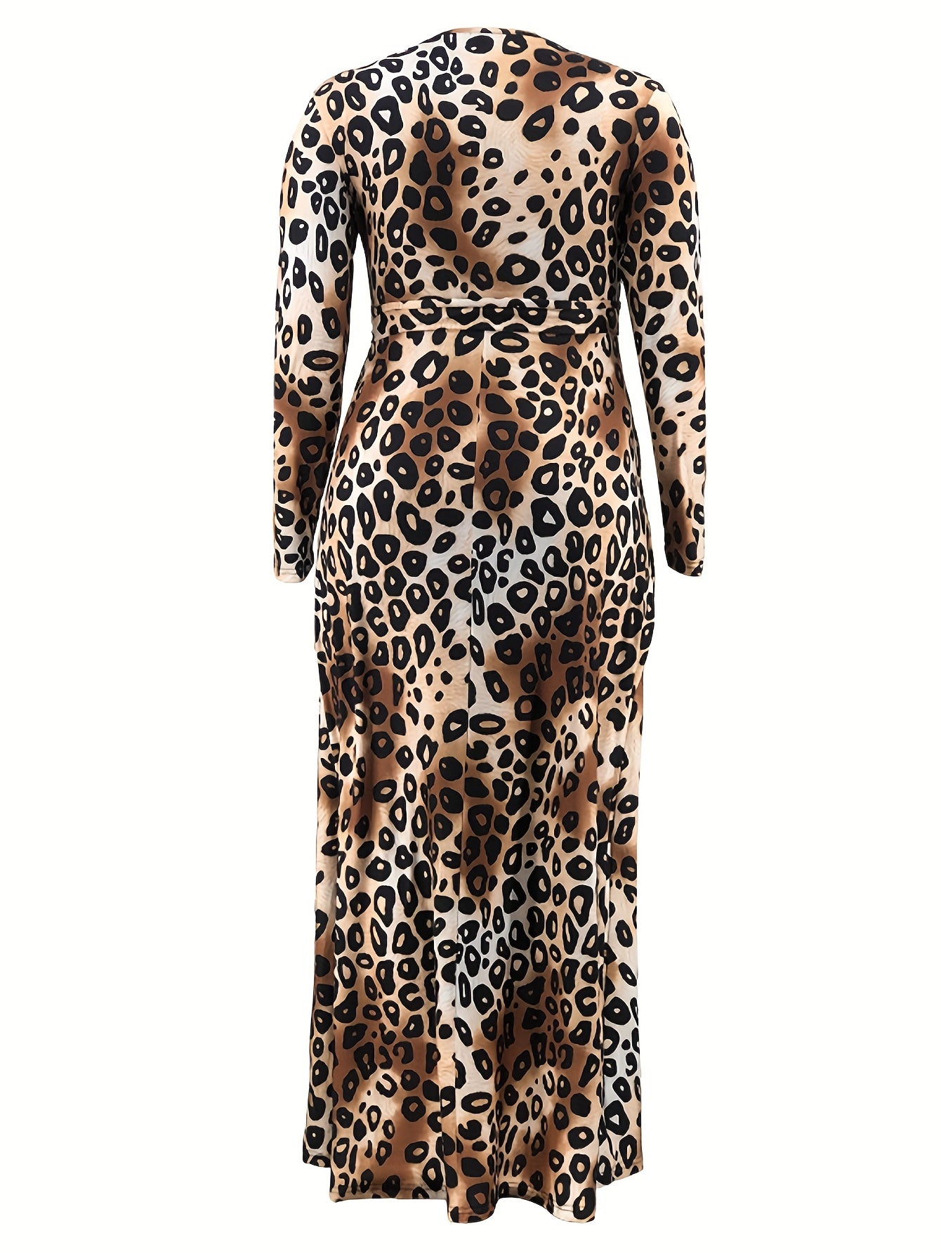 Leopard Print Maxi Dress Long Sleeve Surplice Neck