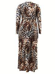 Leopard Print Maxi Dress Long Sleeve Surplice Neck