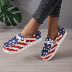 Women's Striped Print Loafers Lace Up Canvas Shoes Lightweight Sneakers