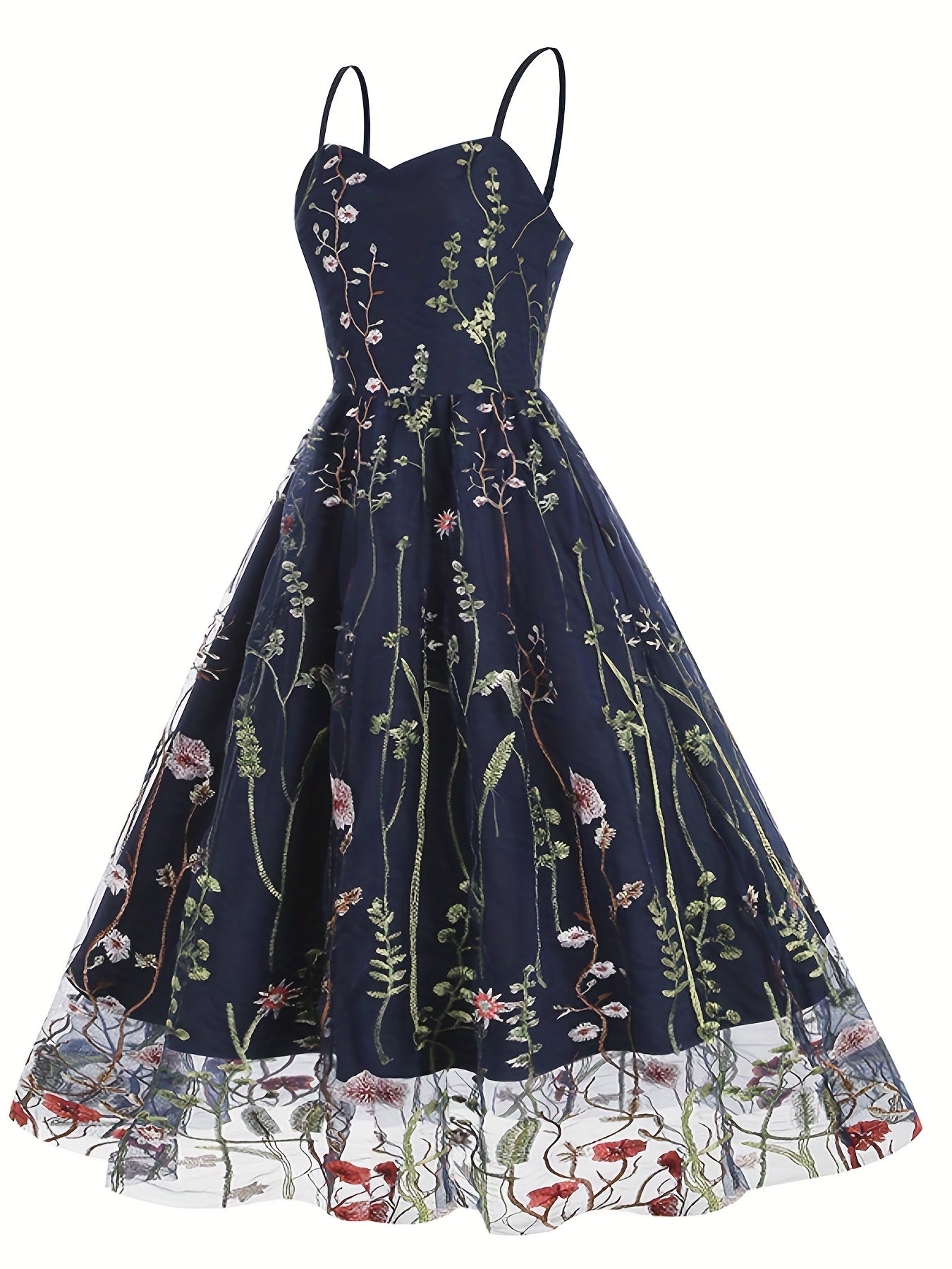 Floral Embroidered Sweetheart Neck Party Cami Dress