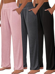 3 Pack Plus Size Sports Pants Set Women's Plus Solid Wide Waistband
