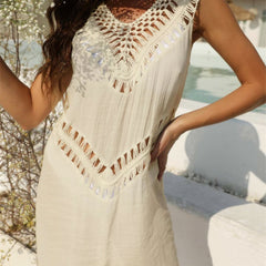 Crochet Neck Cover Up Shirt Sleeveless Beachwear Dress