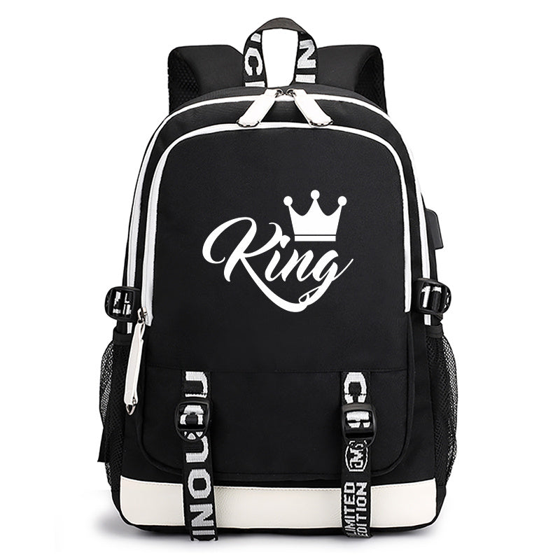 King & Queen Street Print Backpack USB Rechargeable