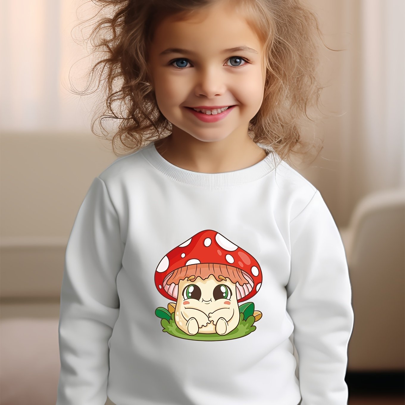 Girls Mushroom Pattern Crew Neck Sweatshirt Spring Fall Christmas Gift