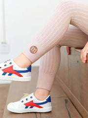 Kid Girls' Knit Leggings With Embroidery Regular Fit Girl's Cropped