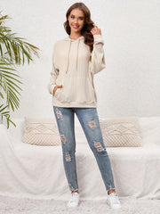 Ribbed Kangaroo Pocket Hoodie Long Sleeve Women's Sweatshirt