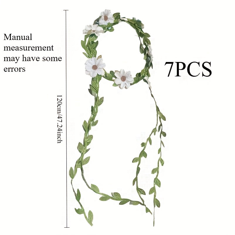 7pcs Daisy Woven Headbands with Rattan Strips