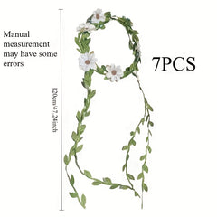 7pcs Daisy Woven Headbands with Rattan Strips