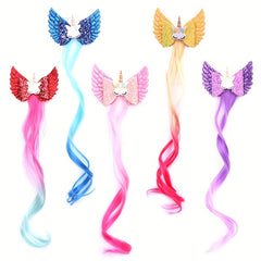 Girls Unicorn Wings Bowknot Hair Wig Extensions