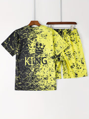 Men's King Print Tee & Shorts Set for Summer Outdoor