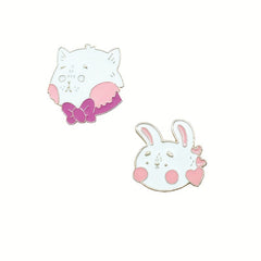 Cartoon Pink Bow Decor Cat Rabbit Brooch for Girls