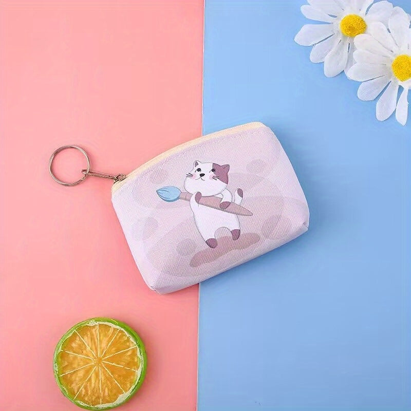 Cartoon Cat Bear Print Coin Purse Wallet for Kids Girls